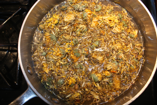 First I made a tea out of the herbs, boiling everything together and then straining.